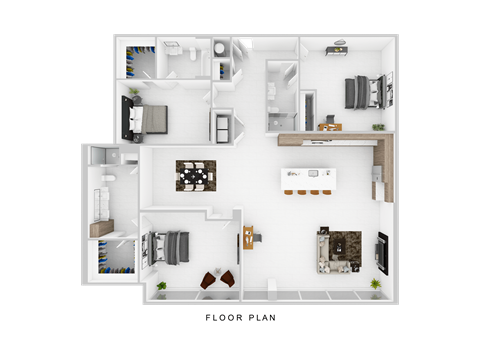 Floor plan for 3 beds, 3 baths, 1983 sqft